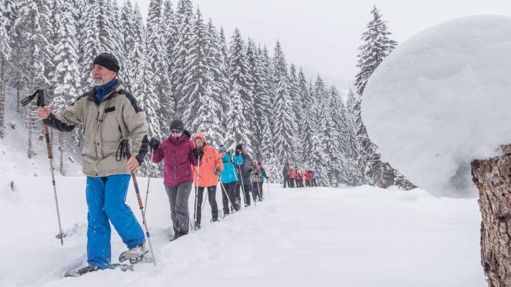 Schneeschuhwandern Gastein Hotel Gxund 1920